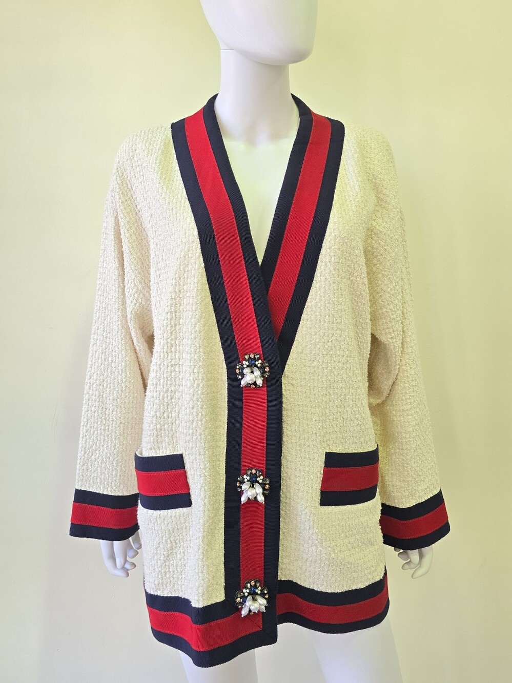 Gucci Oversized Tweed Web Trim Cardigan